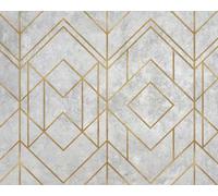 WPE® Modern Concrete Geometric Wall Mural - Grey & Gold Art Deco Wallpaper - Luxury Geometric Feature Wall for Living Room, Bedroom & Office - 300 x 240cm - 6 Panel - Paste The Wall - 970010