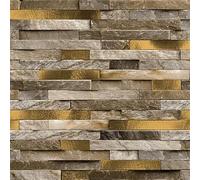 WPE® Natural Stone Split Face Tile Effect Vinyl Wallpaper - Metallic Gold 3D Textured Wall Covering - Realistic Stone Look for Living Room, Kitchen, Bathroom, Feature Walls, Home Decor 62550