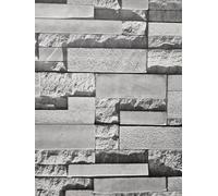 WPE® Realistic Grey Charcoal 3D Slate Stone Brick Effect Smooth Vinyl Wallpaper - Faux Stone Wall Covering, Paste The Wall, Washable, 9.5m x 53cm Roll - HM12-1305
