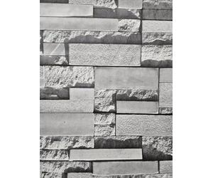 WPE® Realistic Grey Charcoal 3D Slate Stone Brick Effect Smooth Vinyl Wallpaper - Faux Stone Wall Covering, Paste The Wall, Washable, 9.5m x 53cm Roll - HM12-1305