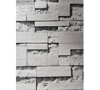 WPE® Realistic Grey White 3D Slate Stone Brick Effect Smooth Vinyl Wallpaper - Faux Stone Wall Covering, Paste The Wall, Washable, 9.5m x 53cm Roll - HM12-1304