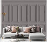 WPE® Taupe Grey Decorative Wall Panel Wall Mural - Classic Wainscoting Panelling Effect Wallpaper - 300 x 240cm - 6 Panel - Paste The Wall - 50644