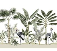 WPE® Tropical Palm Trees & Crested Crane Wall Mural - Botanical Jungle Wallpaper - Green Nature Feature Wall for Living Room, Bedroom & Office - 300 x 240cm - 6 Panel - Paste The Wall - 789421