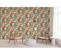 WPE® Vintage Floral Paste the Paper Wallpaper - Muted Duck Egg Blue & Teal Botanical Wall Covering - Classic Cabbage Roses, Terracotta Poppies & Hydrangeas for Accent Wall, 401515