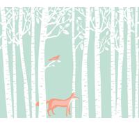 WPE® Woodland Fox & Birch Trees Wall Mural - Scandinavian Forest Nursery Wallpaper - Mint Green & White Woodland Animal Design - 300 x 240cm - 6 Panel - Paste The Wall - 50645