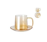 wpenshiDM125 Coffee Mug 260ML Simple Coffee Cup and Saucer Set Solid Color Transparent Glass Home Coffee Cup Office High Beauty Water Cup Cup and Saucer Saucer Set(Yellow)
