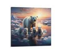WPHSFX Animal Poster Polar Bear Family's Cozy Moments Poster Decorative Painting Canvas Wall Posters And Art Picture Print Modern Family Bedroom Decor Posters 16x16inch(40x40cm)