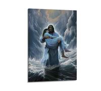 WPHSFX Christ Jesus Poster Walking in The Storm Poster Decorative Painting Canvas Wall Posters And Art Picture Print Modern Family Bedroom Decor Posters 16x24inch(40x60cm)