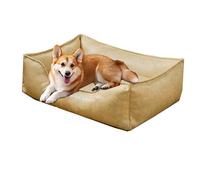 WPJBDS Pet Leather Sofa Bed, Cat Dog Faux Leather Couch with Removable Sofa Cushion, Soft Kennel Cat Sleeping Sofa And Chair for Cats And Small Medium Dogs,Beige,L