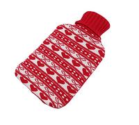 WPKD BLUEIY 1 Liter Large Rubber Hot Water Bottle, Knitted Cover with Red Bowknot, Hot Water Bag for Pain Relief and Body Warming, Ideal for Cold Weather Use