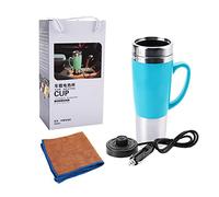WPKD BLUEIY 12V 50W Car Electric Heat Cup, 450ml Stainless Steel Electric Car Mug Fast Heating Electric Car Cup with Base for Coffee Milk Tea 22.5 X 8.2cm (Blue)