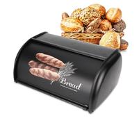 WPKD BLUEIY Bread Box, Large Capacity Food Storage Container Stainless Steel Bread Bin Holder with Display Window for Home Kitchen Counter Storage Organizer (Black)