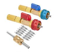 WPKD BLUEIY R134a Car Air Conditioning Valve Core Change Tool Quick Remover with High & Low Pressure Connection + 10 Valve Cores + Double Head Valve Wrench