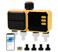 WPKD BLUEIY Smart WiFi Water Timer 4 Zone,Smart Sprinkler Timer,APP Voice Control,Rain Delay,Automatic Manual Irrigation,ABS Solar Remote Control,for Lawns and Gardens