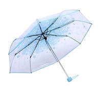WPKD BLUEIY Transparent Folding Umbrella Blossom Flower Patter Printed Princess Umbrella Sturdy Alloy Handle Manual Open Compact Travel Umbrellas (Blue)