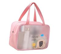 WPKD BLUEIY Travel Makeup Bag, PU Leather Waterproof Cosmetic Bag, Large Capacity Portable Toiletry Bag, Fashionable Design, Pink, Clear PVC Cartoon Pattern, Handheld, L Size