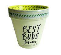 WPL Gifts Love Plants Small Flower Planter Pots - Fun Quotes & Humour in Pastel Colours - with Optional Coaster Add On - Perfect Floral Home Decor (Best Buds Forever)