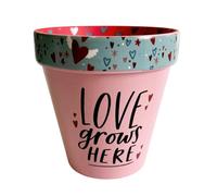 WPL Gifts Love Plants Small Flower Planter Pots - Fun Quotes & Humour in Pastel Colours - with Optional Coaster Add On - Perfect Floral Home Decor (Love Grows Here)