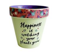 WPL Gifts Love Plants Small Flower Planter Pots - Fun Quotes & Humour in Pastel Colours - with Optional Coaster Add On - Perfect Floral Home Decor (Happiness Is Watching)