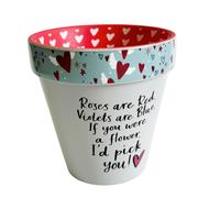 WPL Gifts Love Plants Small Flower Planter Pots - Fun Quotes & Humour in Pastel Colours - with Optional Coaster Add On - Perfect Floral Home Decor (Roses Are Red)