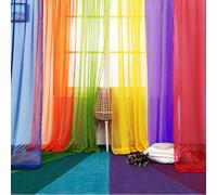 WPM 6 Piece Rainbow Sheer Window Panel Colorful Backdrop Bright Curtains Set for Playroom, Nurseries, Bedroom Lime, Orange, Red, White, Bright Yellow, Navy Drapes Kids (84" Long)