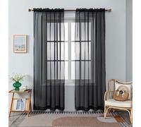WPM Black Color Sheer Curtains 58" Wide x 108" Long 2 Panels Livingroom Window Treatment Rod Pocket Sheer Voile for Bedroom, Kitchen, Childrens Room Fully Stitched and Hemmed