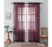 WPM Burgundy Sheer Curtains 60" Wide x 63" Long 2 Panels Livingroom Window Treatment Rod Pocket Sheer Voile for Bedroom, Kitchen, Living Children Room Fully Stitched and Hemmed