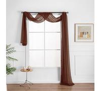WPM Coffee Brown Extra Long Sheer Window Scarf Valance. 38”W x 216”L Valances Voile Swag for Windows- Living Room, Kitchen, Wedding Arches, Bedroom Décor, Events. Fully Stitched and Hemmed