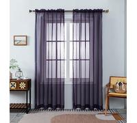 WPM Dark Purple Sheer Curtains 58" Wide x 84" Long 2 Panels Livingroom Window Treatment Rod Pocket Sheer Voile for Bedroom, Kitchen, Living Children Room Fully Stitched and Hemmed