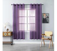 WPM Dark Purple Sheer Window Curtain Panels for Bedroom, Kitchen, Kids Room- Solid Semi Voile Drapes Grommet Living Room Panels. Set of 2 (Dark Purple, 54W X 63L)