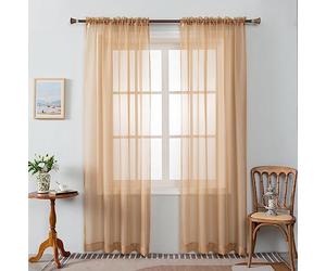 WPM Gold Color Sheer Curtains 60" Wide x 108" Long 2 Panels Livingroom Window Treatment Rod Pocket Sheer Voile for Bedroom, Kitchen, Childrens Room Fully Stitched and Hemmed