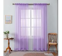 WPM Lavender Purple Sheer Curtains 58" Wide x 84" Long 2 Panels Livingroom Window Treatment Rod Pocket Sheer Voile for Bedroom, Kitchen, Childrens Room Fully Stitched and Hemmed