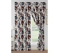 WPM WORLD PRODUCTS MART Cow Print Curtain Set 116" Wide x 84" Long Western Theme Cowboy Print Rod Pocket Panels Brown Black Cream Color Ranch Farmhouse Look darpes with tie Backs (Curtain Set)
