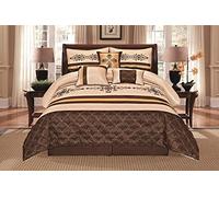 WPM WORLD PRODUCTS MART Jenin 7 Pieces Complete Bedding Ensemble Beige Brown Gold Luxury Embroidery Comforter Set Bed-in-a-Bag Bedding- Yasmen (Queen)