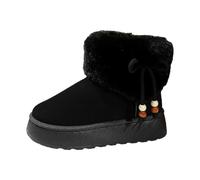 Wpmen's Platform Snow Boots Suede Fleece Lined Slip On Ankle Boots Fashionable Outdoor Walk Booties Fluffy Shoes for Women (Black, 6.5)
