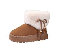 Wpmen's Platform Snow Boots Suede Fleece Lined Slip On Ankle Boots Fashionable Outdoor Walk Booties Fluffy Shoes for Women (Brown, 6)
