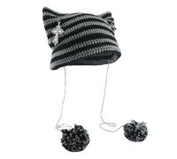WPNCYK 1 Pcs Scene Clothes, Emo Accessories, Cat Beanie, Teenage Girls Gifts, Cute Stripes Cat Beanie, Fun Hat Presents Grey
