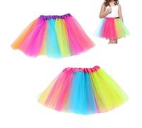 WPNCYK 2 Pcs Rainbow Tutu, Tutu, Neon Party Accessories,Comfortable Mesh,Perfect for Parties, Cosplay, and Festivals, Rainbow Tutu Kids Costume Skirt Birthday for Girl (Seven Colors