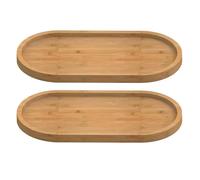 WPNCYK 2pcs Bamboo Oval Trays, Rustic Brown Wooden Trays, Multifunctional Oval Bamboo Tray for Tea, Coffee, Storage, Plant Pot Holder