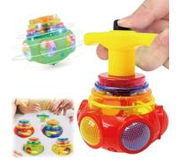 WPNCYK 2PCS Light Up Spinning Tops for Kids, Flashing UFO Spinning Top, Cause and Effect Toys, Attention Autism Bucket Toys with Lights and Music (Red, Green, Yellow, Blue) 3+