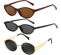 WPNCYK 3 Pairs Festival Sunglasses, Sun Glasses, Metal Round Sunglasses For Women Men Cool Trendy Oval Sun Glasses 90s Vintage Shades Uv400 Protection