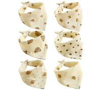 WPNCYK 6-Pack Baby Drool Bibs - 100% Cotton Absorbent Dribble Bibs for Newborns, Infants & Toddlers | Soft Washable Bibs with 6 Adorable Animal & Fruit Designs (Bear, Tiger, Lemon+)
