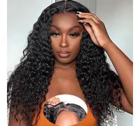 WPPIKK Glueless Wigs Pre Plucked Human Hair Cut Brazilian Deep Wavy Lace Front Wig Easy to Put on Cap, 4x4, 24 Inch