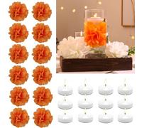 WPPNSY 24 Pcs Floating Candles for Centerpieces and Floating Flowers Artificial Flowers Head Vase Filler for Party Home Table Wedding Centerpieces Decoration (Orange)