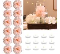 WPPNSY 24 Pcs Floating Candles for Centerpieces and Floating Flowers Artificial Flowers Head Vase Filler for Party Home Table Wedding Centerpieces Decoration (Blush Pink)