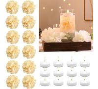 WPPNSY 24 Pcs Floating Candles for Centerpieces and Floating Flowers Artificial Flowers Head Vase Filler for Party Home Table Wedding Centerpieces Decoration (Champagne)