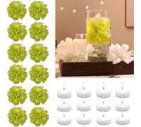 WPPNSY 24 Pcs Floating Candles for Centerpieces and Floating Flowers Artificial Flowers Head Vase Filler for Party Home Table Wedding Centerpieces Decoration (Green)
