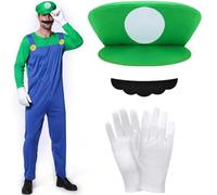 WPPQWP Super bros costume for cosplay, costume accessories, trousers, hat, gloves, beard for fancy dress, Halloween, carnival, cosplay (green, L)
