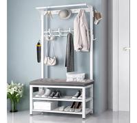 WPPTNSFY Hall Tree with Bench and Shoe Storage, Hallway Coat Rack with with Hooks, Entry Bench with Coat Rack, Metal Frame, for The Living Room Hall, L:80/100CM