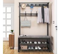 WPPTNSFY Hallway Shoe Rack and Bench with Hooks, Entry Bench with Coat Rack, Metal Frame, Intimate Foot Pad Design Non-Slip and Scratch-Resistant, for The Living Room Hall, L:80/100CM